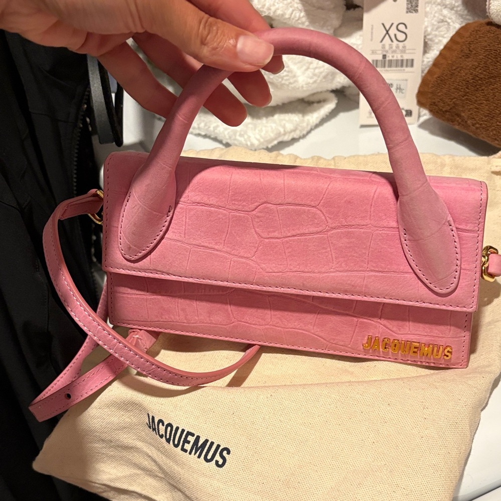 Jacquemus Pink Croc-Embossed Mini Top Handle Bag